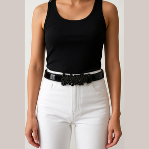 WHBM Cluster of Faux Black Jewel embellished belt black patent leather Large